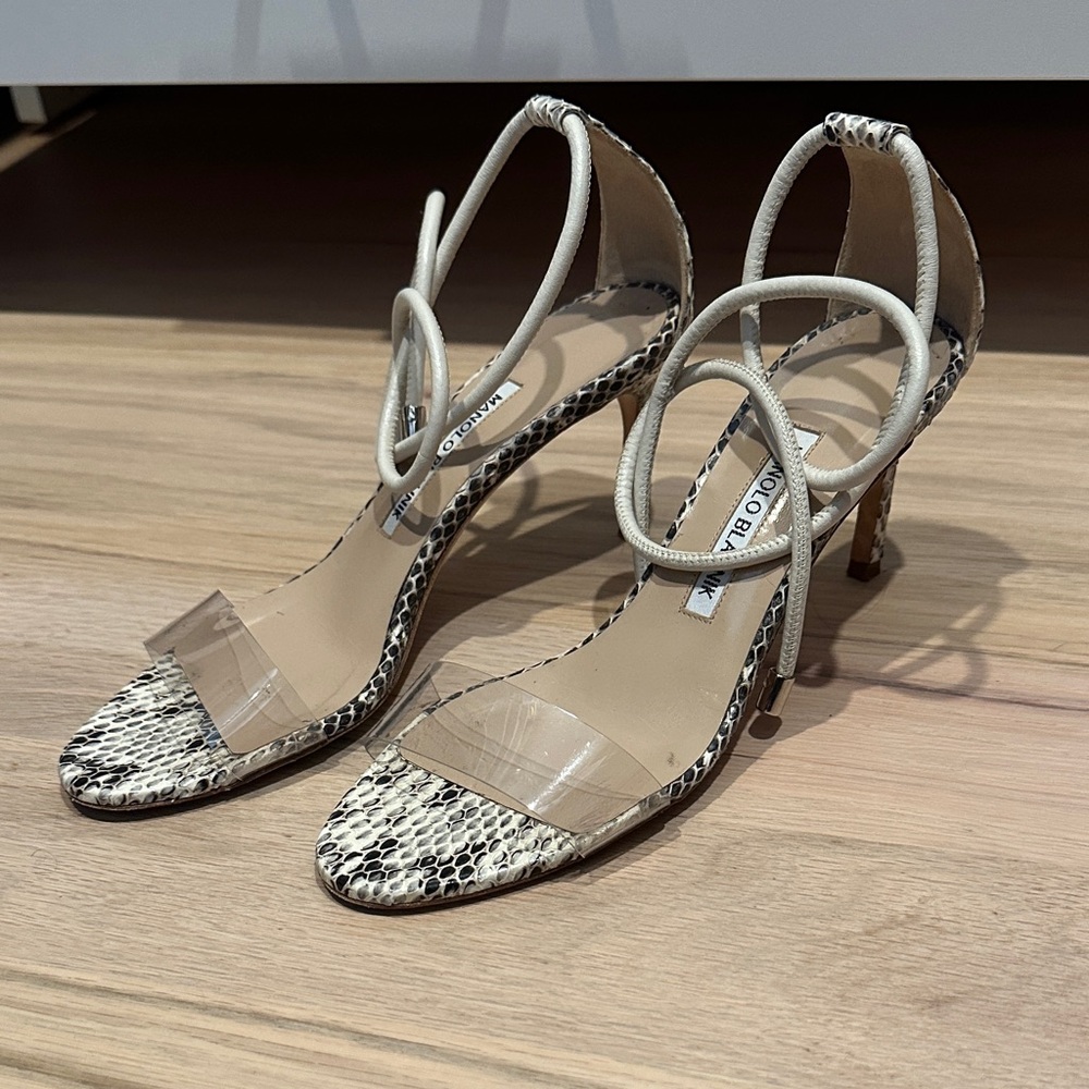 Manolo Blahnik Snakeskin and PVC sandals